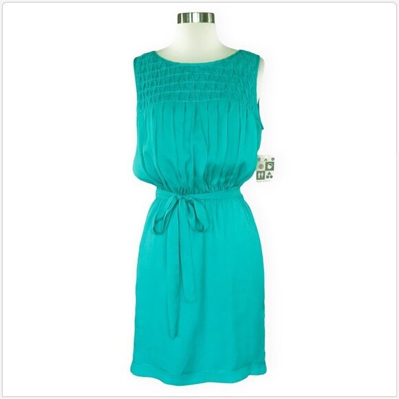 Max Studio Teal Turquoise Green Smocked Blouson Dress Belted New NWT NEW Size M - Picture 1 of 4